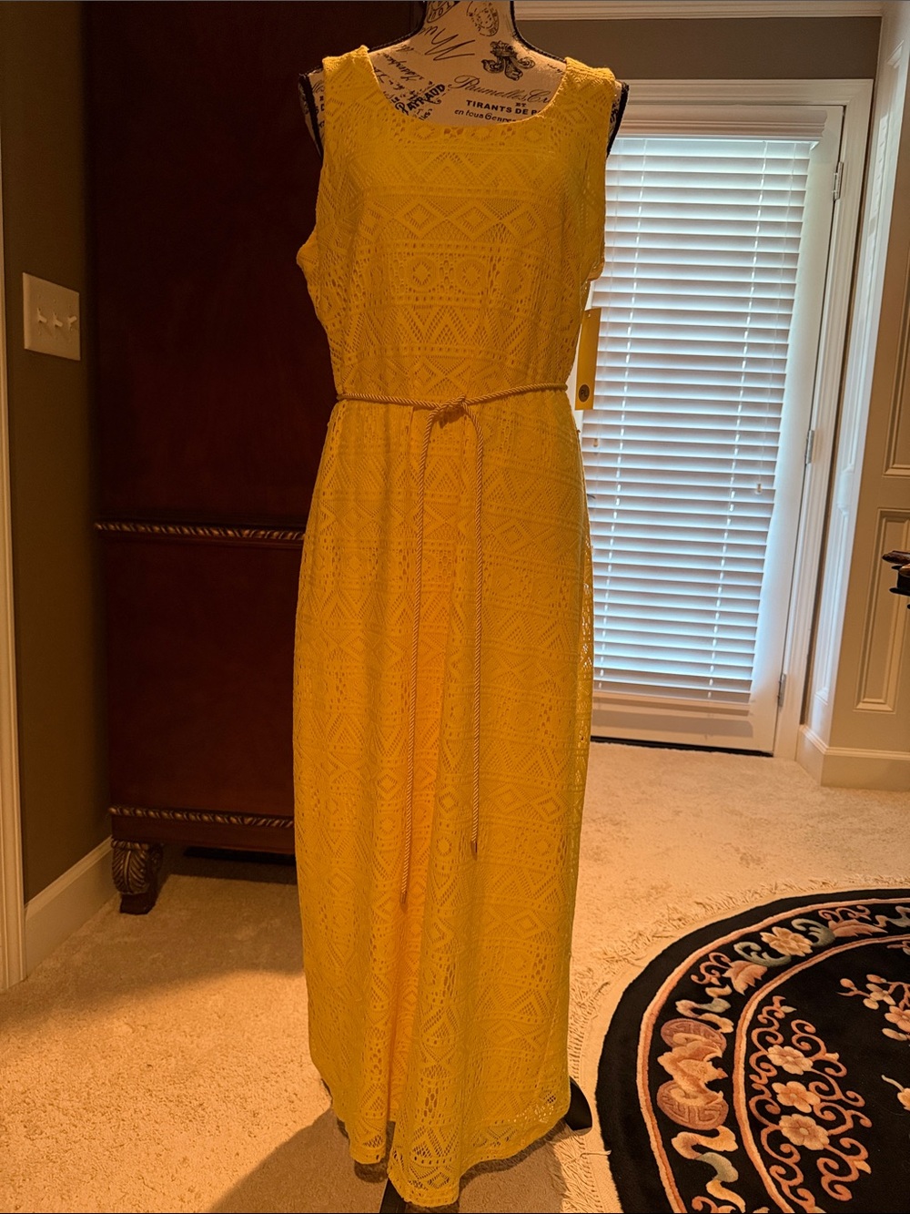 Tacera Bright Yellow Lace Maxi Dress with Waist Tie